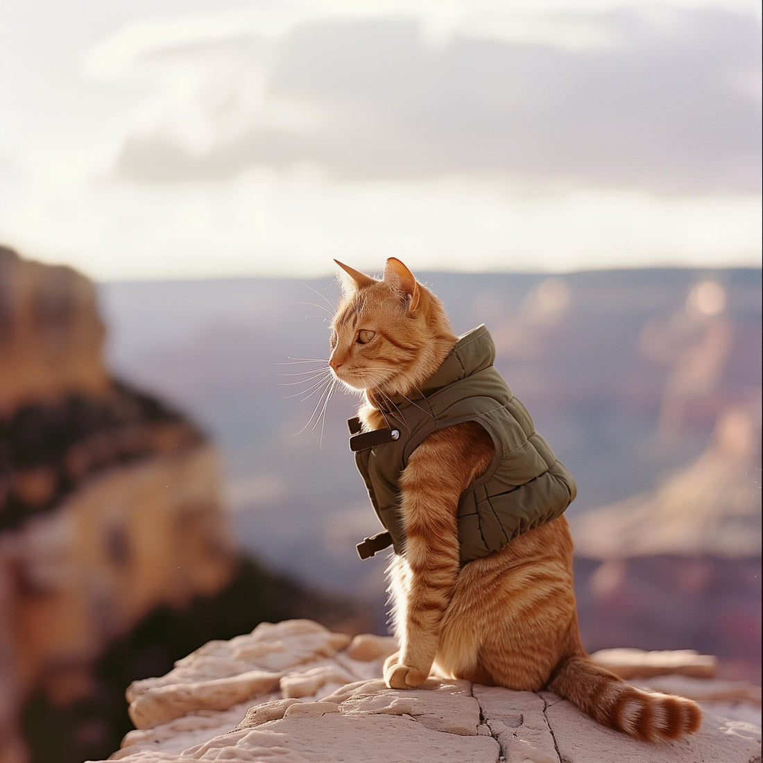 Gatto viaggiatore che esplora il mondo con il suo umano, simbolo di libertà animale e convivenza rispettosa con gli esseri umani.