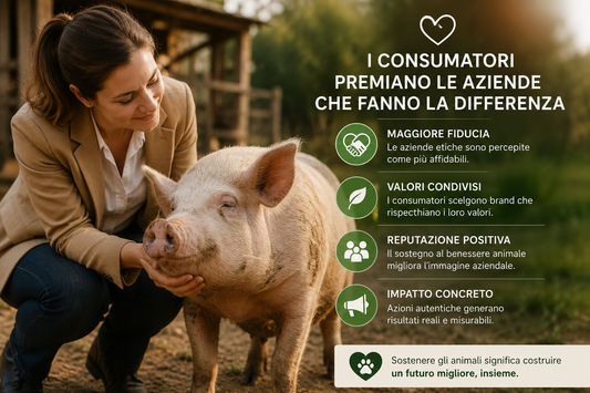 Consumatori percepiscono positivamente le aziende che sostengono il benessere animale e i santuari per animali salvati.