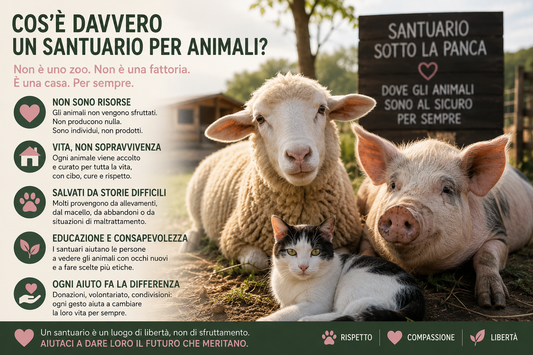 Pecora, maiale e gatto salvati in un santuario per animali in Sicilia – esempio di rifugio per animali liberi e salvati dal macello.