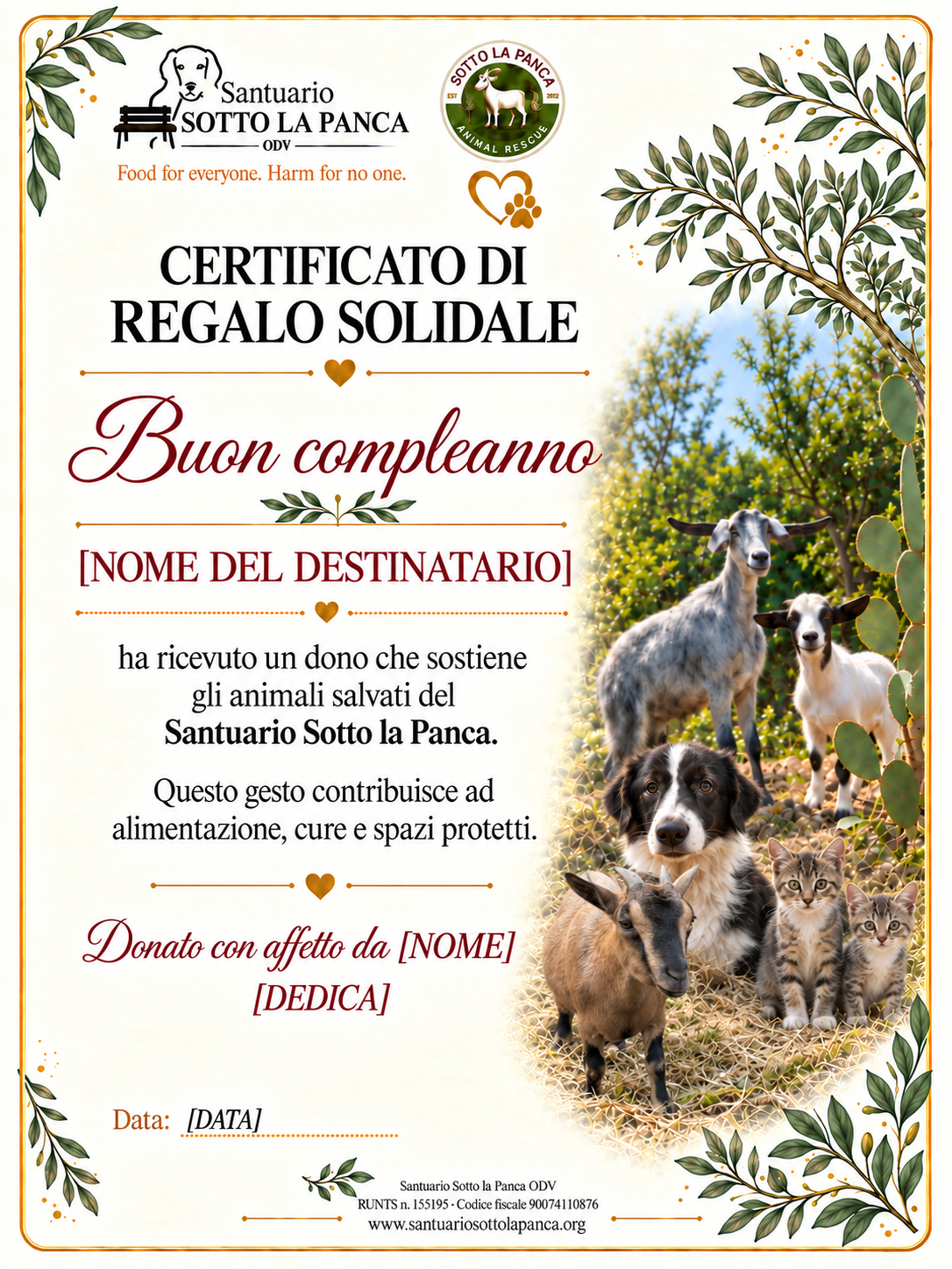 Certificato Regalo Compleanno Sotto La panca ODV