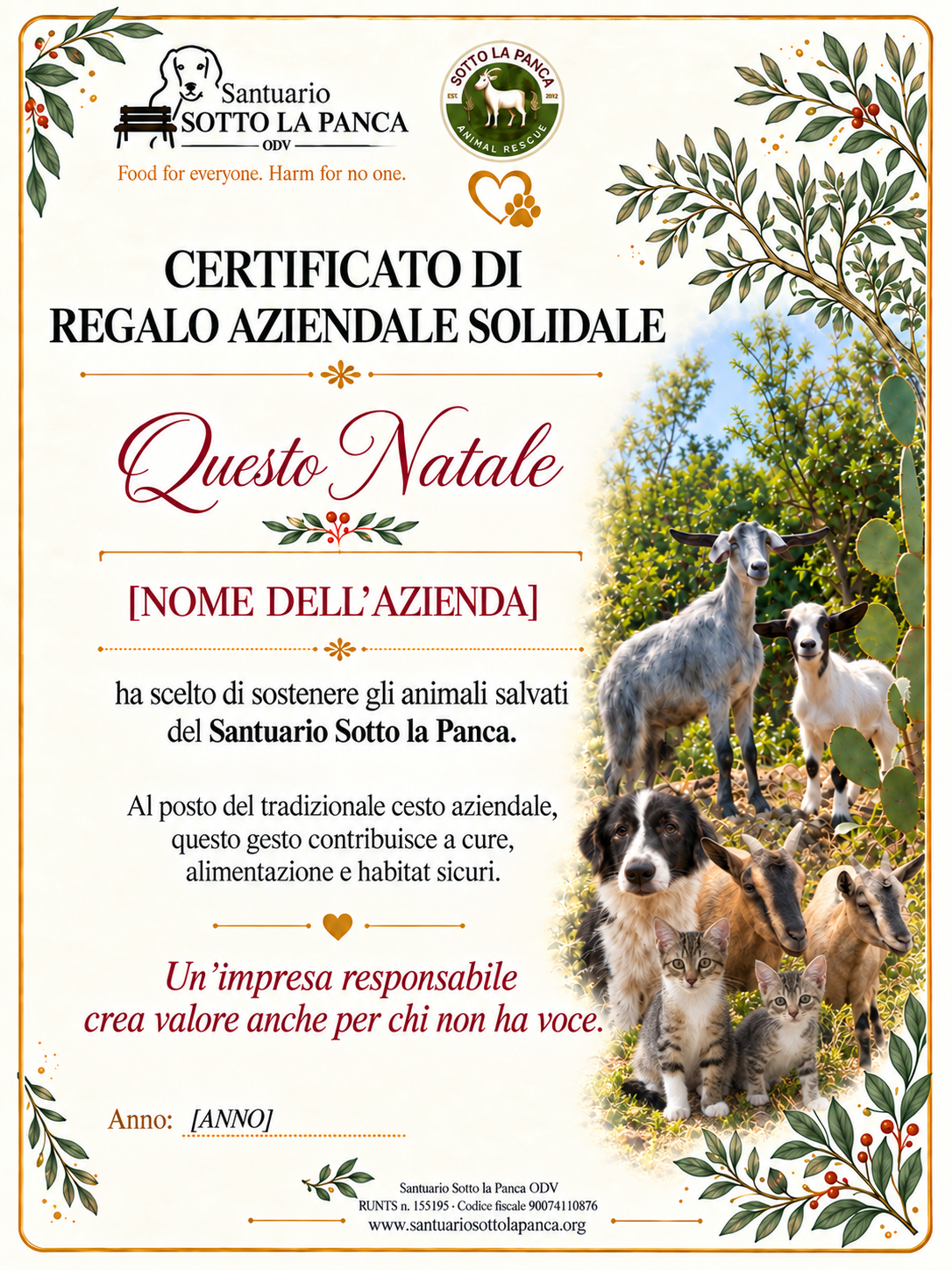 Regalo aziendale solidale con certificato personalizzato